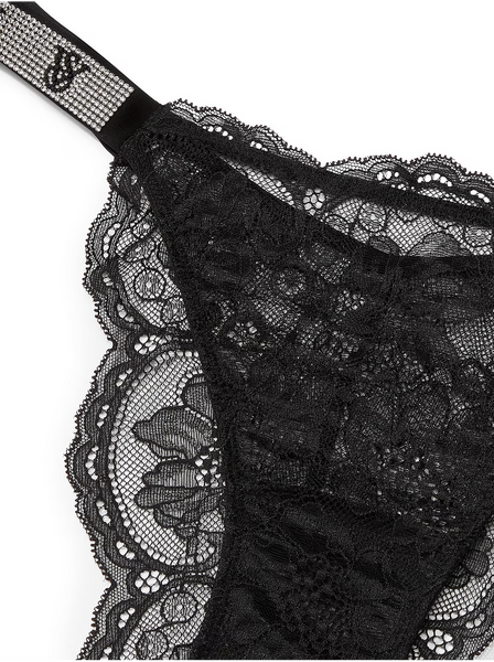 Трусики бразилианы со стразами Victoria's Secret Shine Strap Lace Brazilian Panty Very Sexy Black 1257 фото