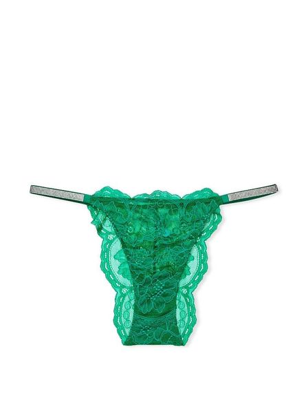 Трусики бразиліани зі стразами Lace with Shine Strap Brazilian panty Very Sexy Green  1051 фото