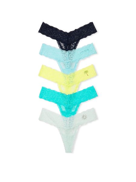 Набор кружевных трусиков стрингов Victoria's Secret 5-Pack Lace Thong Panties 1223 фото