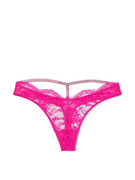 Трусики стрінги зі стразами Shine Strap Cutout Back Lace Thong Panty Very Sexy Fuschia Frenzy 1064 фото