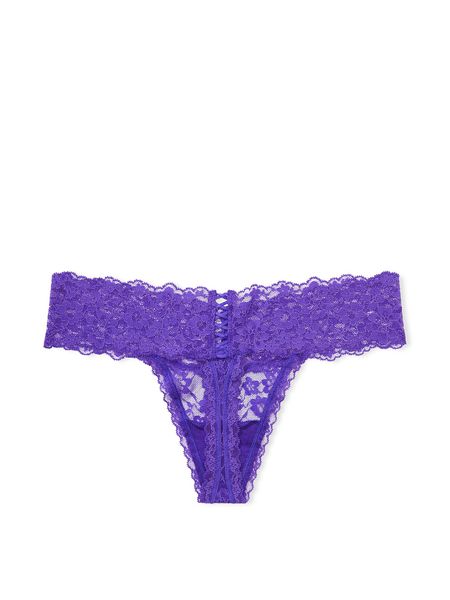 Трусики стрінги мереживні Victoria's Secret PINK Lace Lace-Up Thong Panty Purple Shock 1227 фото