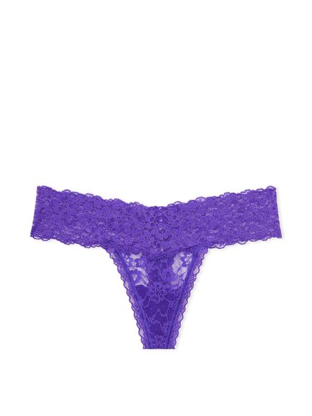 Трусики стринги кружевные Victoria's Secret PINK Lace Lace-Up Thong Panty Purple Shock 1227 фото