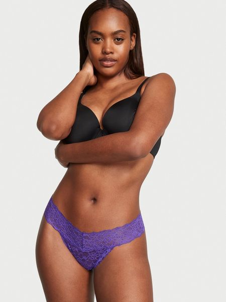 Трусики стрінги мереживні Victoria's Secret PINK Lace Lace-Up Thong Panty Purple Shock 1227 фото