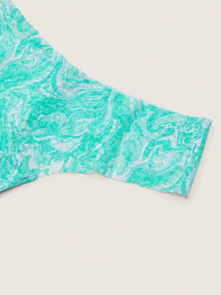 Трусики стринги бесшовные PINK No-Show Soft Lace Thong Panty Teal Ice Marble 1081 фото