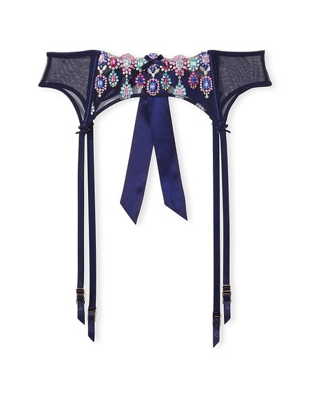 Пояс для панчіх з вишивкою Bejeweled Embroidery Garter Dream Angels Noir Navy 1097 фото