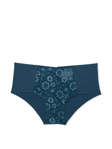 Трусики бесшовные чикини с кружевом Victoria's Secret Shimmer Lace-Inset No-Show Cheeky Panty Midnight Seasilver Lurex 1185 фото