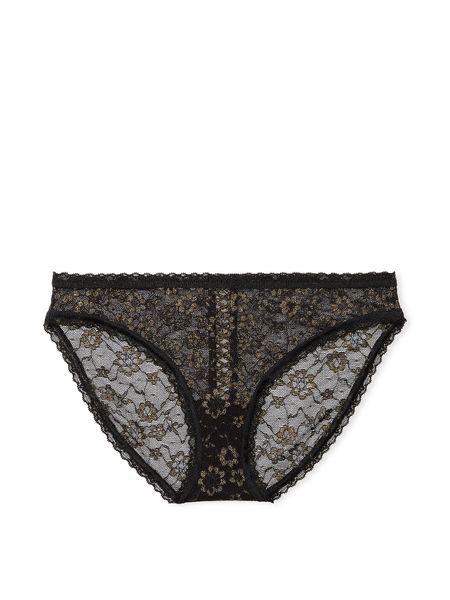 Трусики бикини кружевные Victoria's Secret Shimmer Lace Lace-Up Bikini Panty Black Shimmer 1188 фото