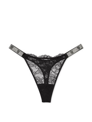 Трусики стринги со стразами Victoria's Secret Shine Strap Lace Thong Panty Very Sexy Black 1242 фото