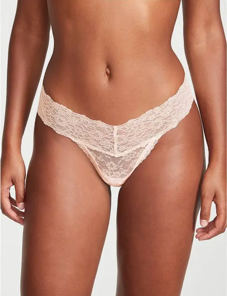 Трусики стрінги мереживні Victoria's Secret Shimmer Lace Lace-Up Thong Panty Purest Pink Shimmer 1192 фото