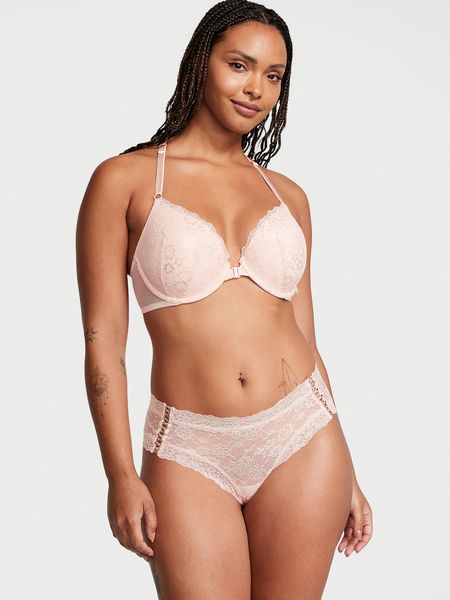 Трусики чікіні мереживні Victoria's Secret Shimmer Lace Lace-Up Cheeky Panty Purest Pink Shimmer 1193 фото