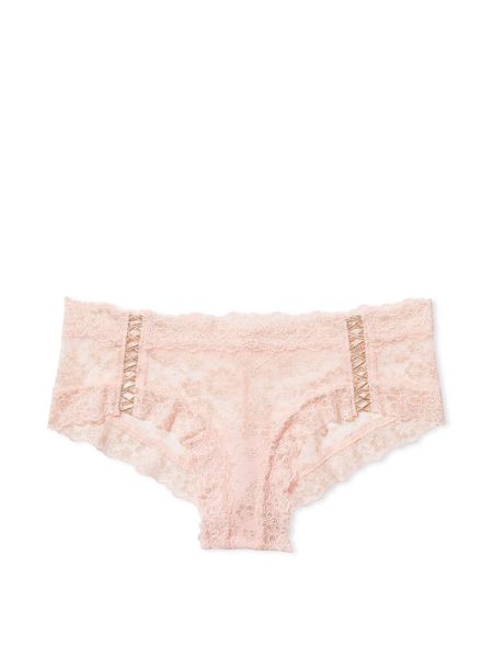 Трусики чікіні мереживні Victoria's Secret Shimmer Lace Lace-Up Cheeky Panty Purest Pink Shimmer 1193 фото