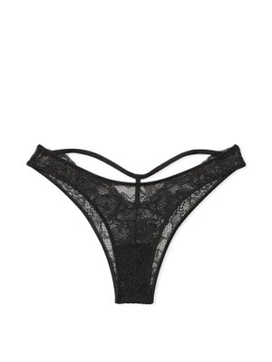 Трусики бразиліани мереживні зі стразами Victoria's Secret Shine Strap Cut-Out Back Lace Brazilian Panty Very Sexy Black 1252 фото